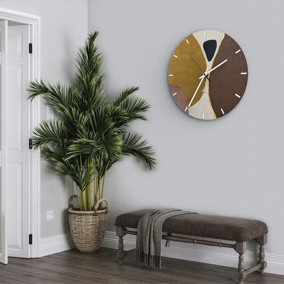 Wandklok - Klok - Abstracte vormen in tinten bruin, beige en goud - 30x30cm - Abstractie – een plek in de ruimte - Moderne wanddecoratie voor woonkamer, keuken en slaapkamer ARTTOR