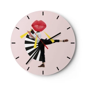 Wandklok - Klok - Een figuur met een mondvormig hoofd in een dynamische pop-artcompositie - 30x30cm - Surrealistische pop-art - Moderne wanddecoratie voor woonkamer, keuken en slaapkamer ARTTOR