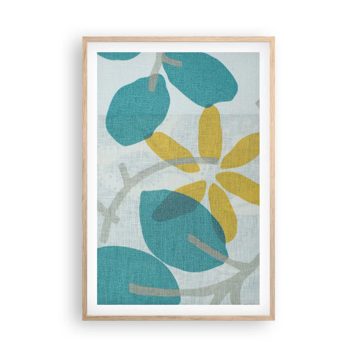 Een poster in een licht eiken lijst - Tussen de azuurblauwe bladeren - 61x91 cm
