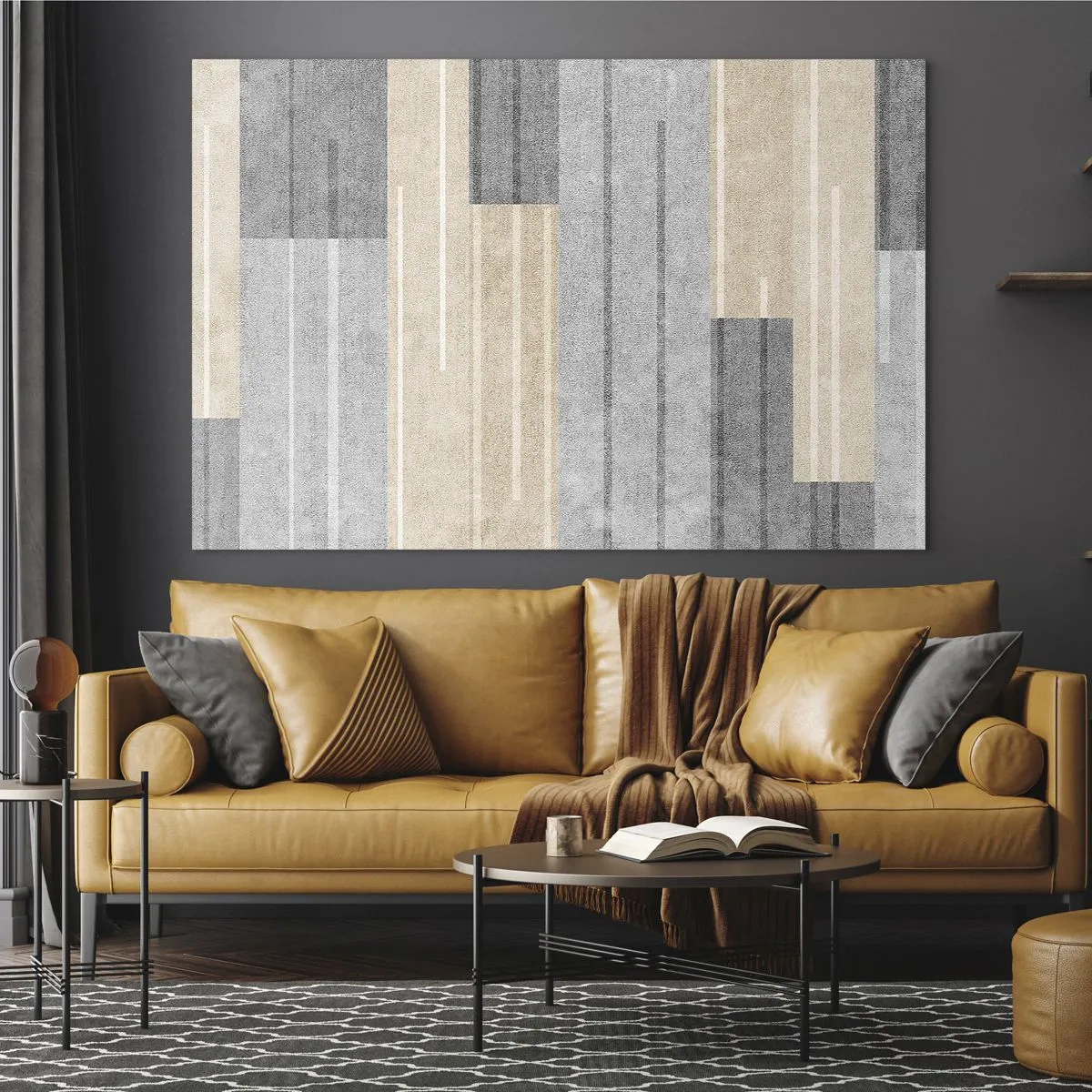 Schilderen op glas - Geometrische strepen in tinten grijs en beige - 70x50cm - Compositie: houd verticaal - Moderne wanddecoratie voor woonkamer en slaapkamer ARTTOR
