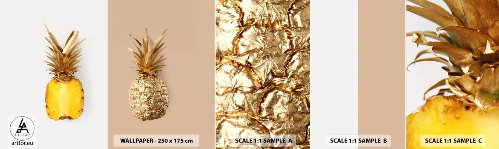 Fotobehang Monster Zelfklevend Deluxe Sticker - Ananas voor ons - Ananas, Fruit, Nagerecht - 100x30 cm