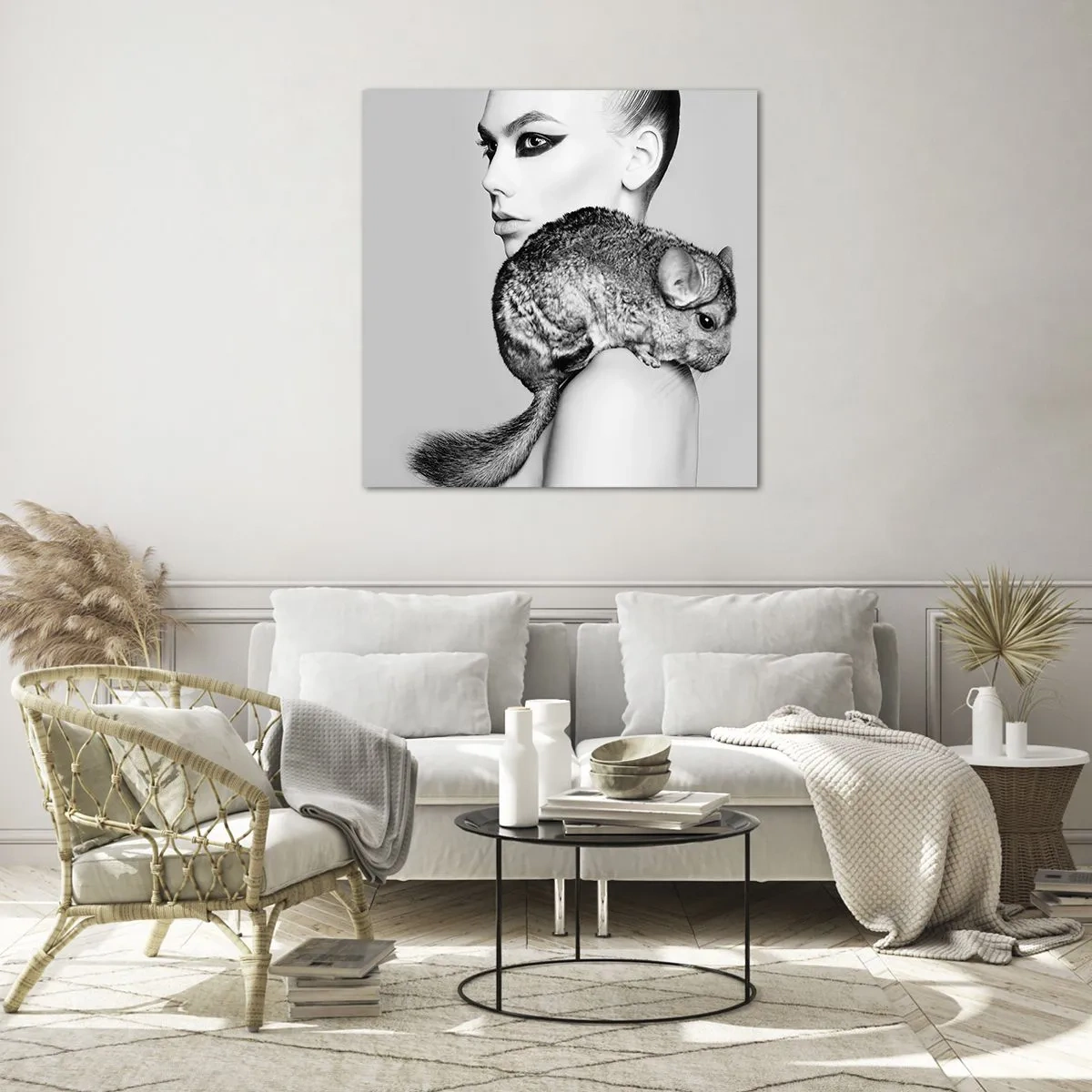 Schilderen op glas - Dame met een chinchilla - 30x30 cm
