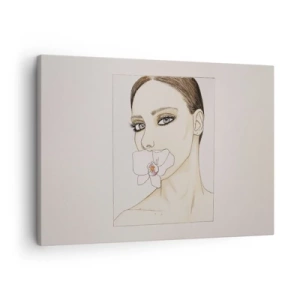Schilderen op canvas - Portret van een vrouw met een orchidee in delicate kleuren - 70x50cm - Een symbool van elegantie en schoonheid - Moderne wanddecoratie voor woonkamer en slaapkamer ARTTOR