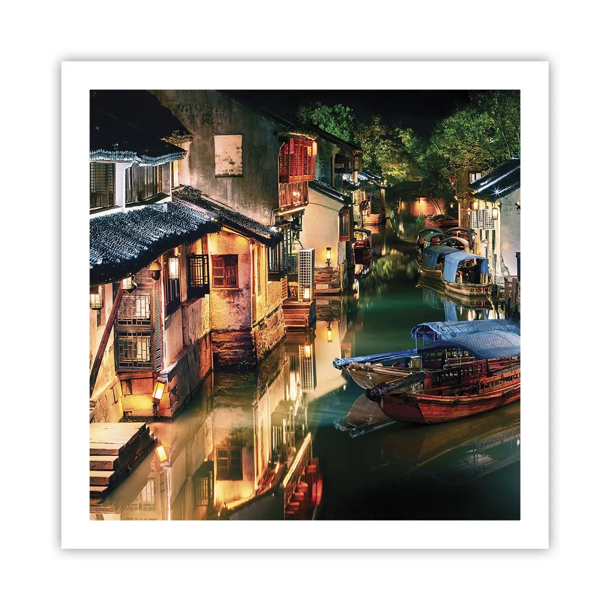 Poster - Een avond op een Chinese straat - 60x60 cm