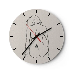 Wandklok - Klok - Een subtiele schets van een vrouwelijk silhouet tegen een lichte achtergrond - 30x30cm - Naakt meisje - Moderne wanddecoratie voor woonkamer, keuken en slaapkamer ARTTOR
