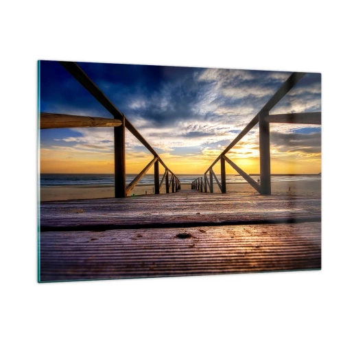 Schilderen op glas - Rechtstreeks naar het rustige strand bij zonsondergang - 120x80 cm