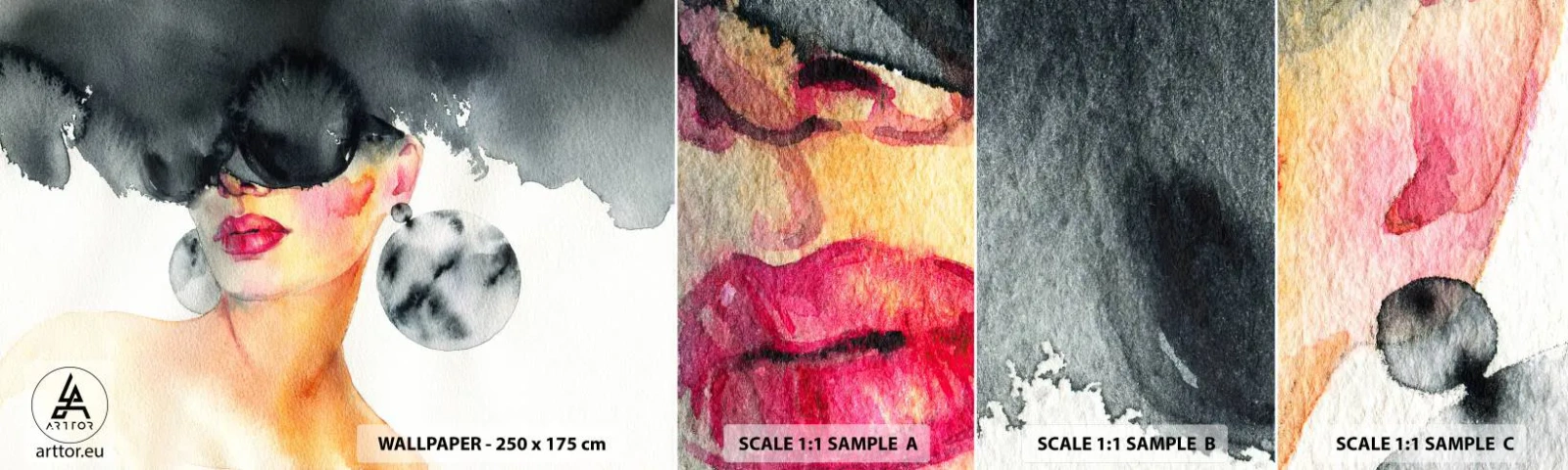 Fotobehang Staaltje Standard Eco - Het geheim van elegantie - Het gezicht van de vrouw, Vrouw, Hoed - 100x30 cm