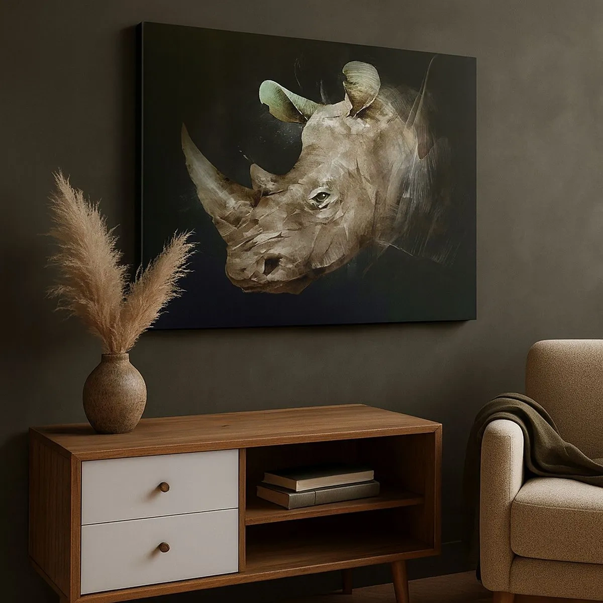 Schilderen op canvas - Portret van een neushoorn in een artistieke vorm - 70x50cm - Een echte mannelijke kracht - Moderne wanddecoratie voor woonkamer en slaapkamer ARTTOR