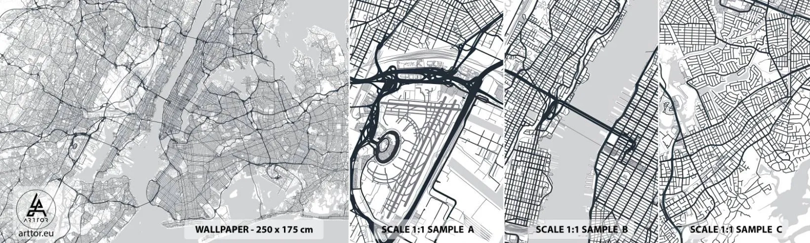Fotobehang Staaltje Standard Eco - De anatomie van een metropool - New York, Kaart, Manhattan - 100x30 cm
