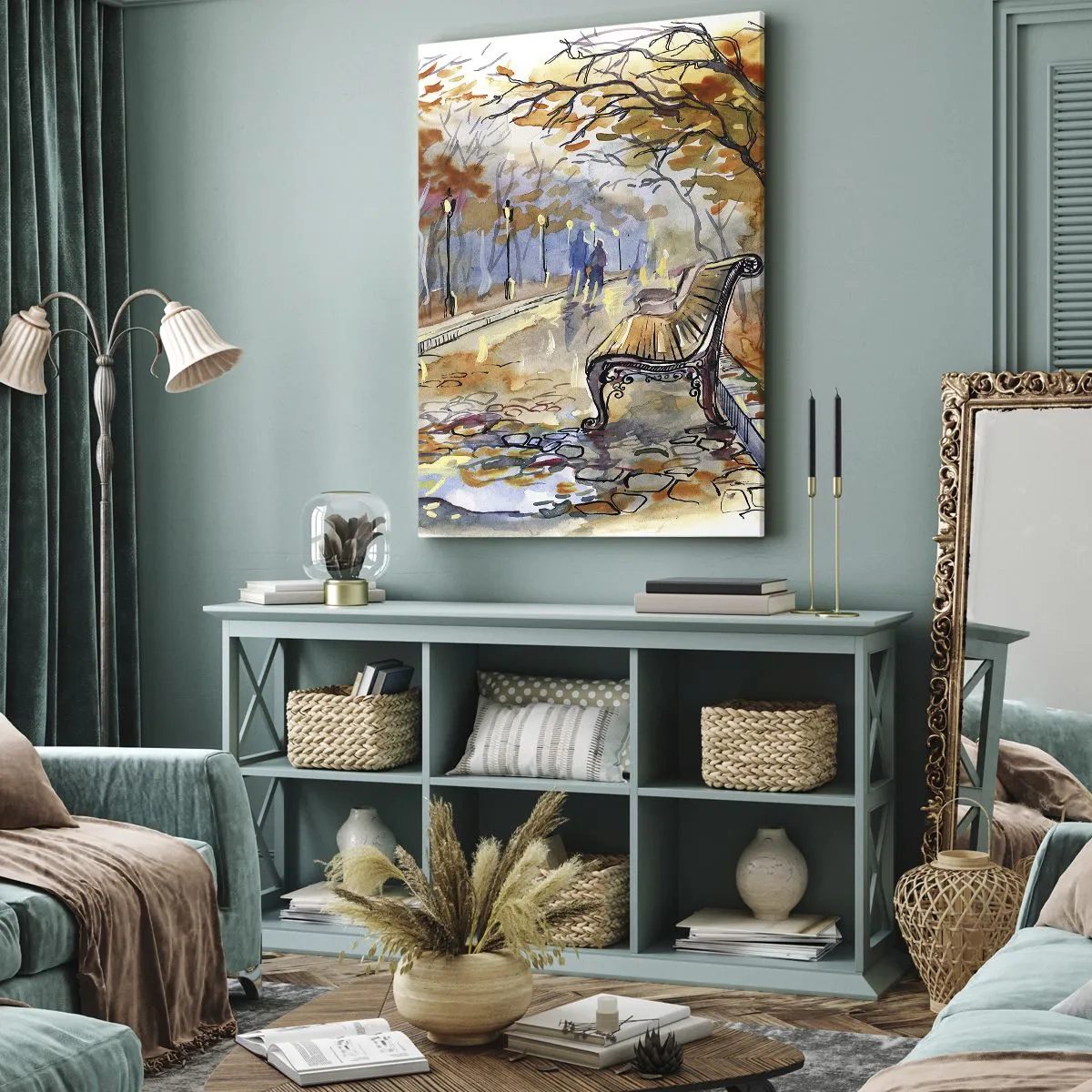 Schilderen op canvas - Samen wandelen in de herfst - 65x120 cm