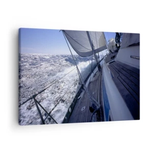 Schilderen op canvas - Een zeilboot op een stormachtige zee met witte zeilen en een houten dek. - 70x50cm - Ik weet wat het is om een 