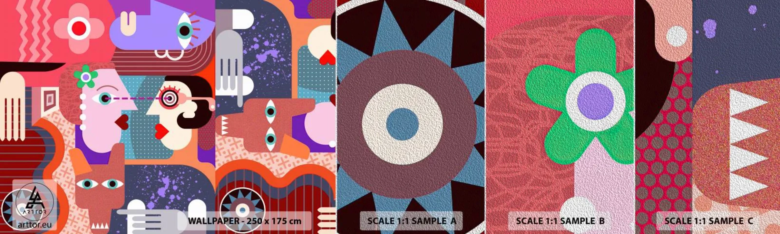 Fotobehang Monster Premium Sand - Oog in oog - Abstractie, Deel, Gezichten - 100x30 cm