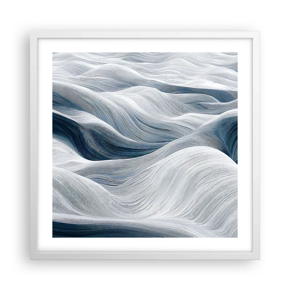 Poster in een witte lijst - Witte en blauwe golven - 50x50 cm