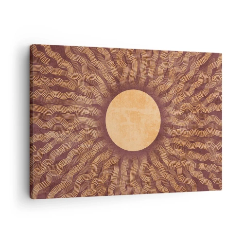 Schilderen op canvas - Zonnig patroon met stralen op een achtergrond in tinten bruin - 70x50cm - Zon icoon - Moderne wanddecoratie voor woonkamer en slaapkamer ARTTOR