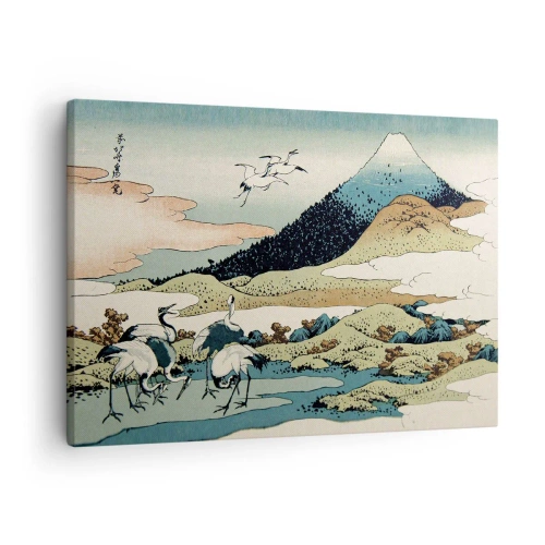 Schilderen op canvas - Traditionele Japanse afbeeldingen met bergen en kranen - 70x50cm - In de Japanse geest - Moderne wanddecoratie voor woonkamer en slaapkamer ARTTOR
