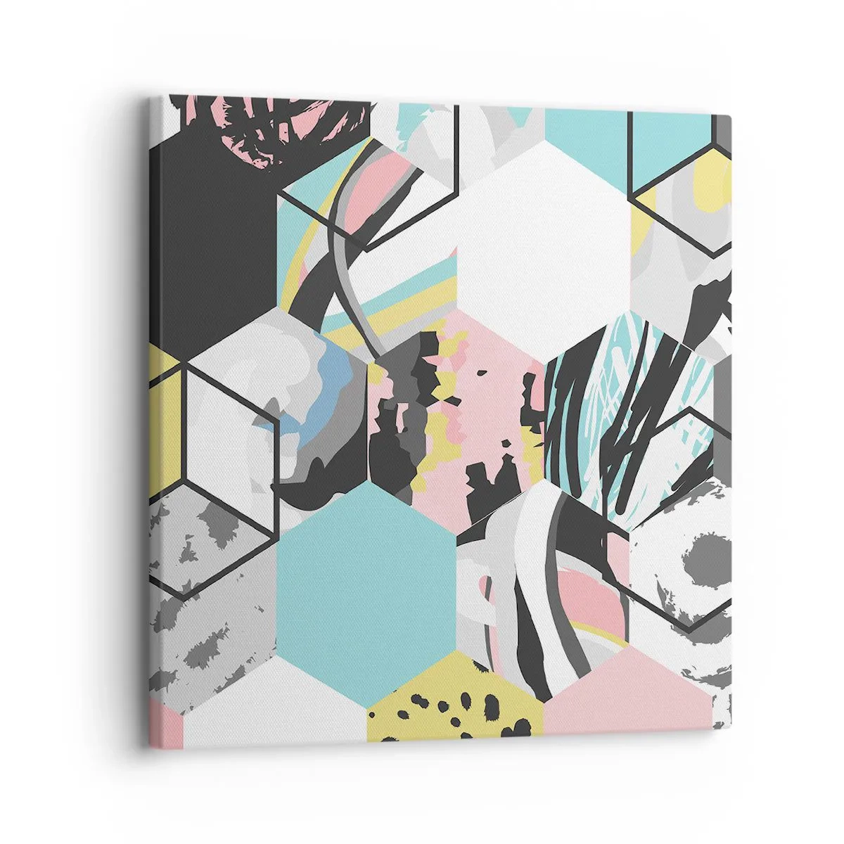 Schilderen op canvas - Zeshoeken en kubussen in zes kleuren - 30x30 cm