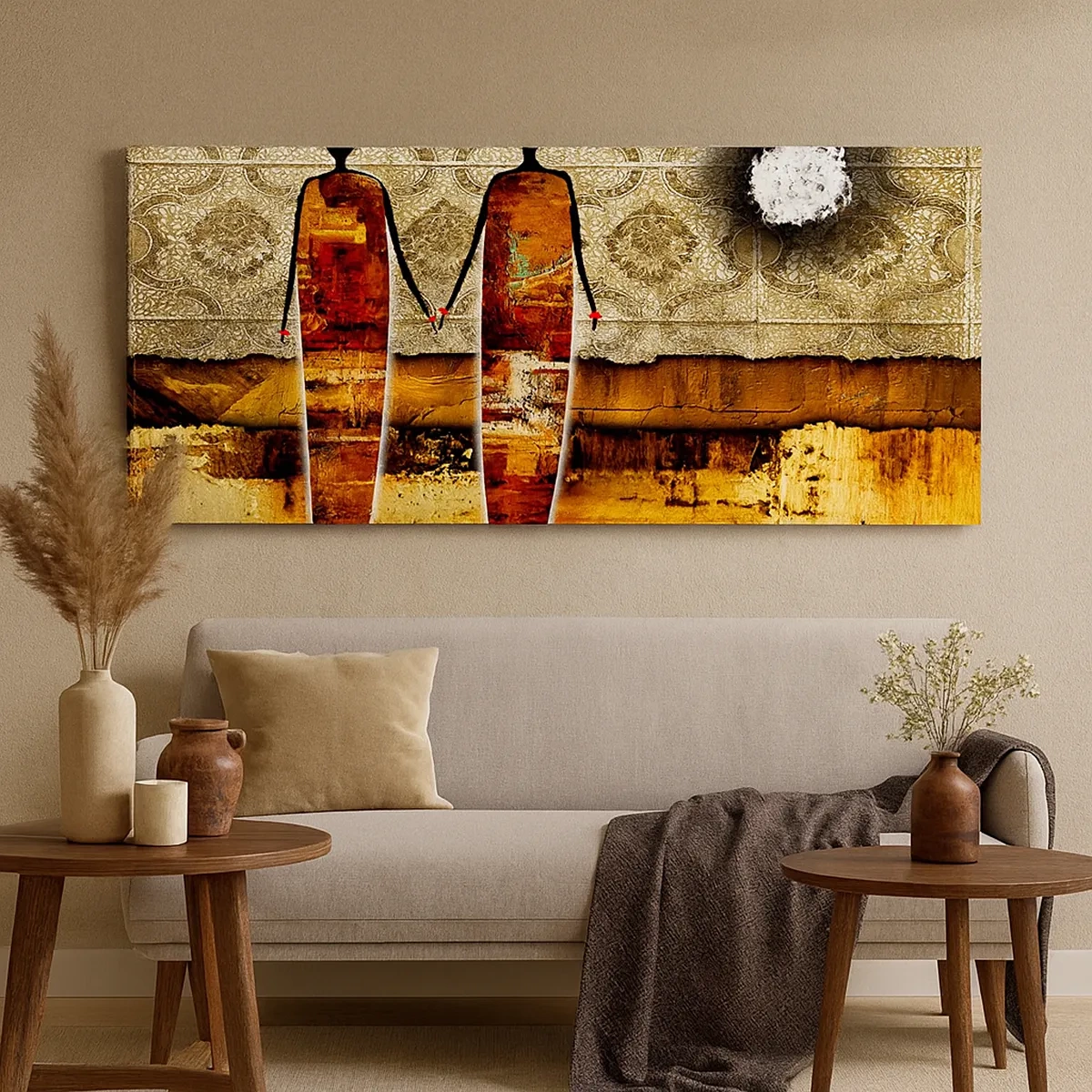 Schilderen op canvas - Etnische compositie in de kleuren van Afrika - 30x30 cm