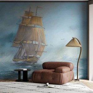 Fotobehang Premium Sand - Haasten over de golven - Zee, Schip, Nautisch - 100x70 cm