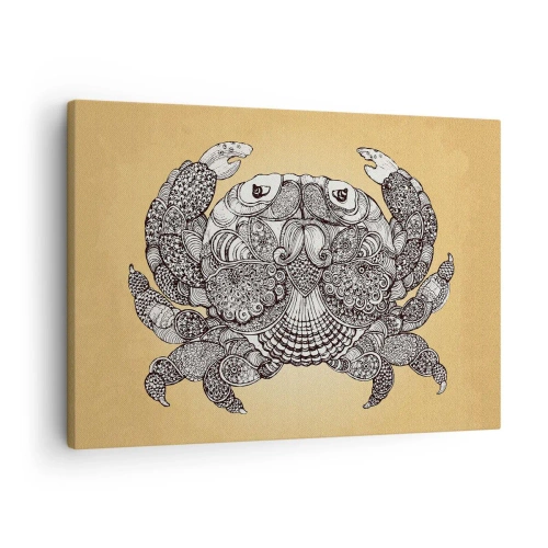 Schilderen op canvas - Decoratieve tekening van een krab op een gouden achtergrond - 70x50cm - Verhalen van meneer Krabs - Moderne wanddecoratie voor woonkamer en slaapkamer ARTTOR