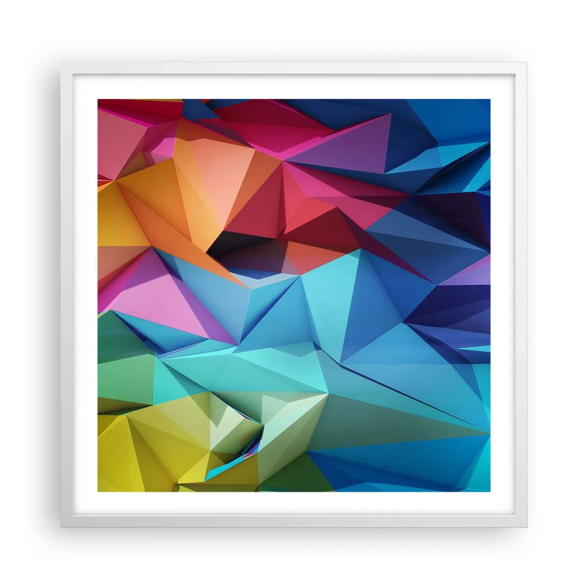 Poster in een witte lijst - Regenboog origami - 60x60 cm