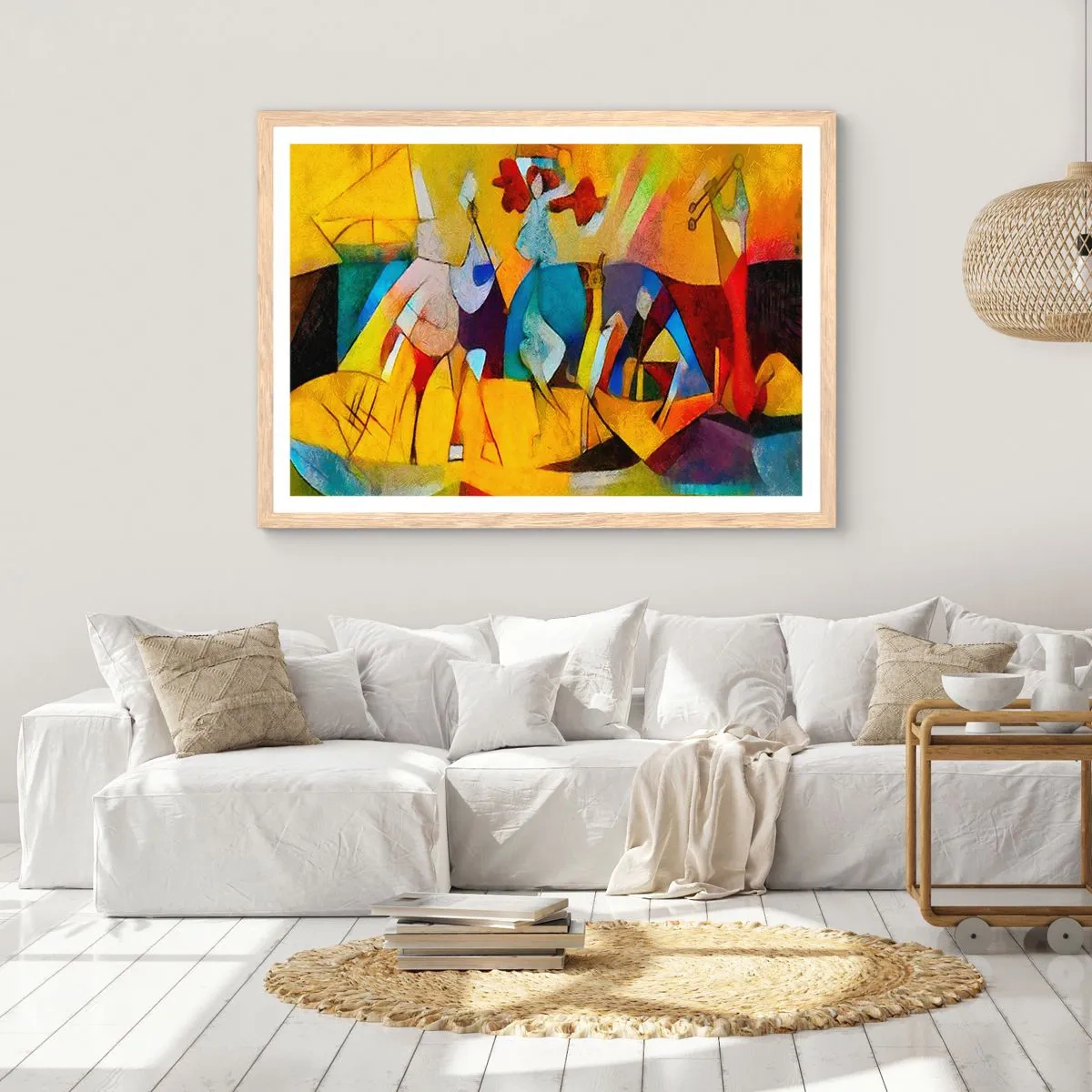 Een poster in een licht eiken lijst - Zon - leven - vreugde - 100x70 cm
