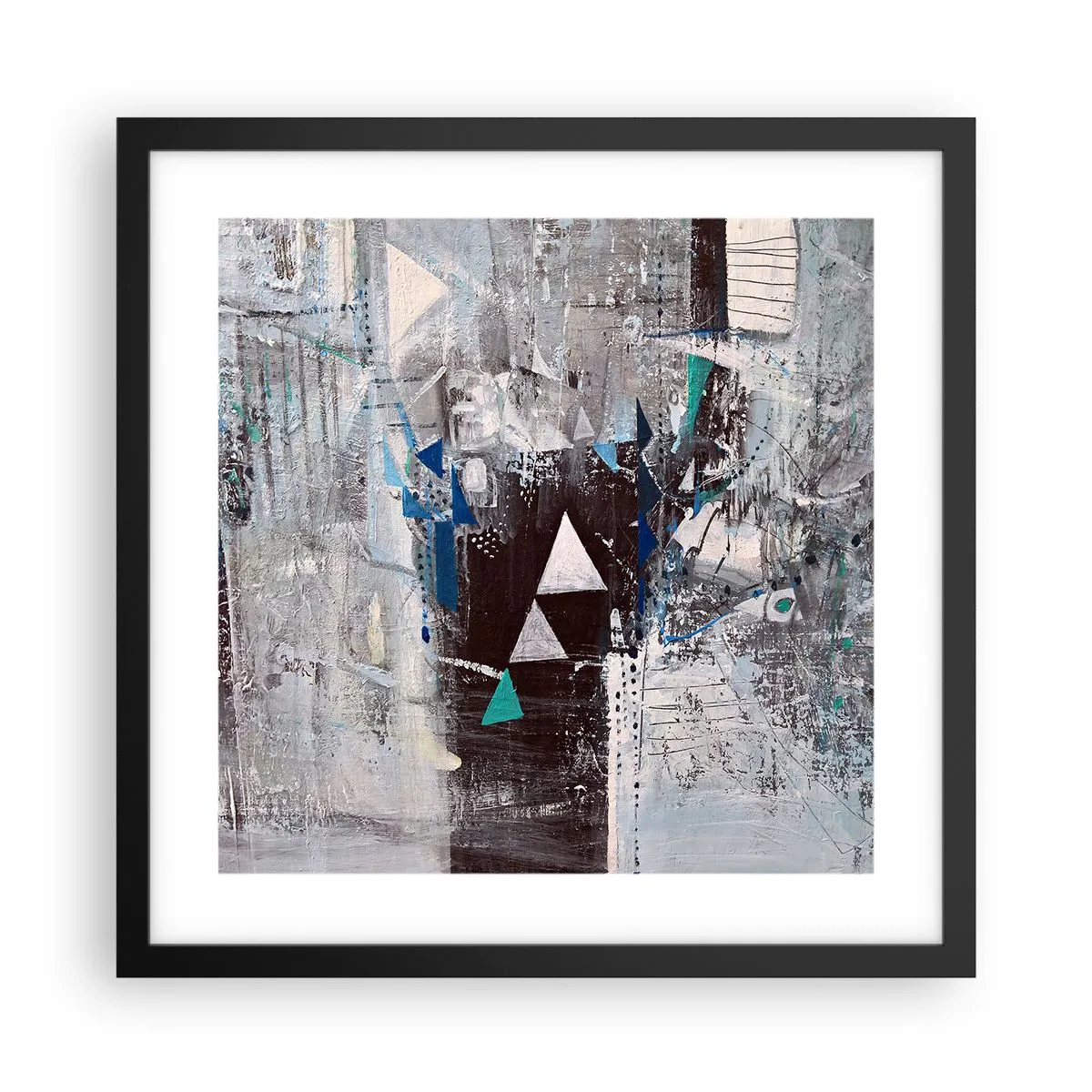 Poster in een zwarte lijst - Overschrijvende volgorde van driehoeken - 40x40 cm