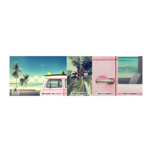 Fotobehang Monster Premium Sand - Tijd om aan je vakantie te beginnen. - Landschap, Strand, Surfen - 100x30 cm