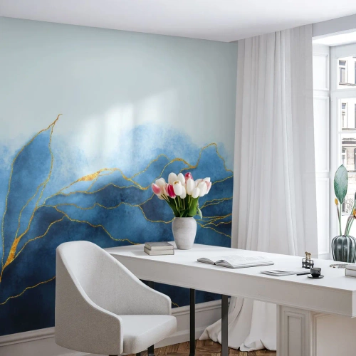 Fotobehang Standard Eco - Blauw in goud - Luxe, Glamour, Abstractie - 400x280 cm