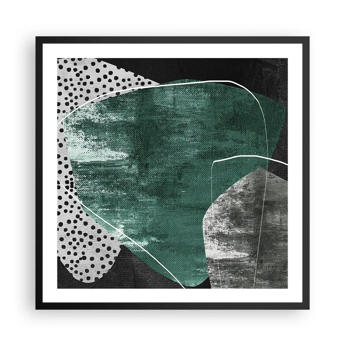 Poster in een zwarte lijst - Kleurrijke abstractie met bladgoud - 60x60 cm