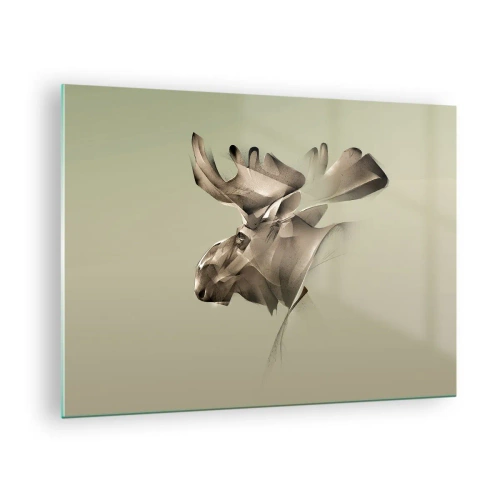 Schilderen op glas - Een moderne afbeelding van een eland op een groene achtergrond - 70x50cm - De zachte kracht van vrede - Moderne wanddecoratie voor woonkamer en slaapkamer ARTTOR