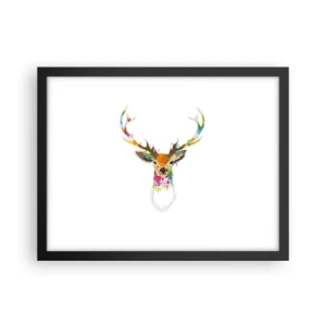 Poster in een zwarte lijst - Een zacht hert badend in kleur - 40x30 cm