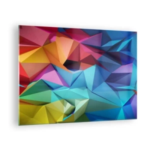 Schilderen op glas - Geometrische compositie in intense, veelkleurige tinten - 70x50cm - Regenboog origami - Moderne wanddecoratie voor woonkamer en slaapkamer ARTTOR