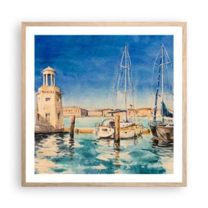 Een poster in een licht eiken lijst - Zonnige lagune - 60x60 cm