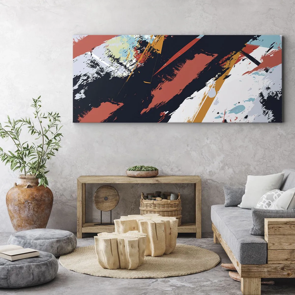 Schilderen op canvas - Dynamische compositie - 140x50 cm