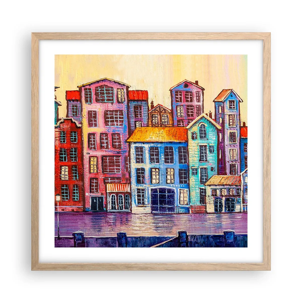 Een poster in een licht eiken lijst - Een stad als uit een sprookje - 50x50 cm