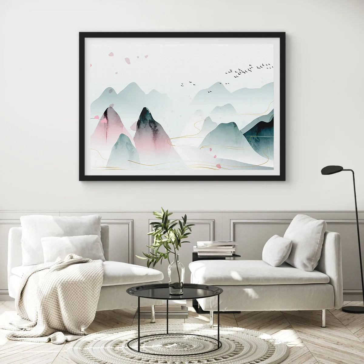 Poster in een zwarte lijst - Over de toppen - 100x70 cm