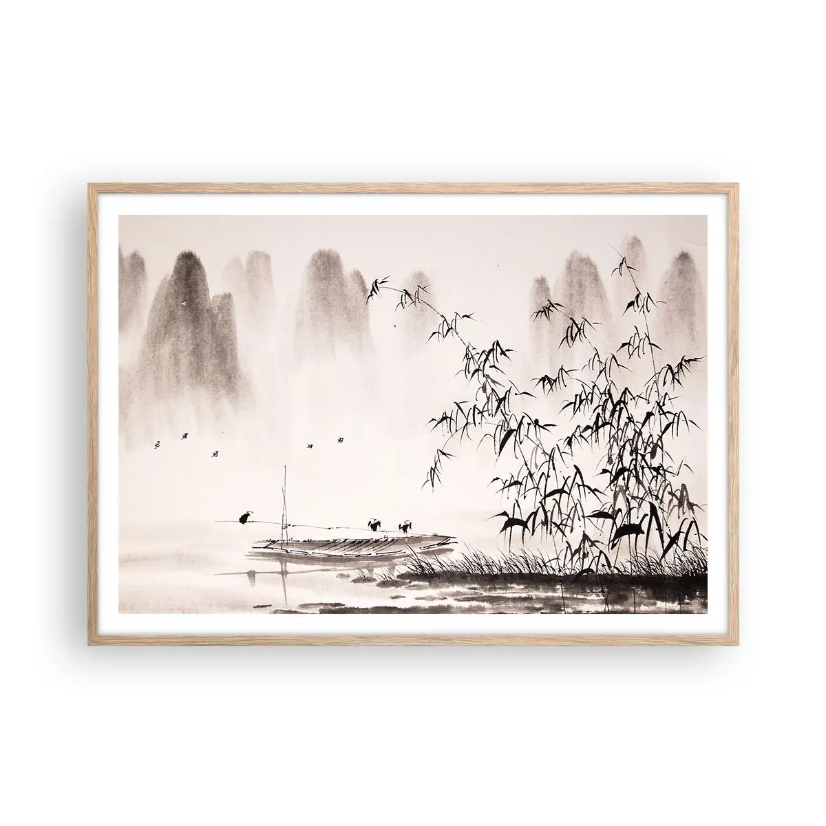 Een poster in een licht eiken lijst - De stilte van de rijstvelden - 100x70 cm