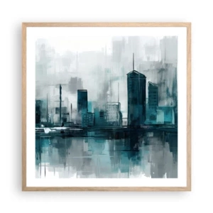 Een poster in een licht eiken lijst - Een stad in de kleur van regen - 60x60 cm