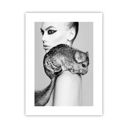 Poster - Dame met een chinchilla - 30x40 cm