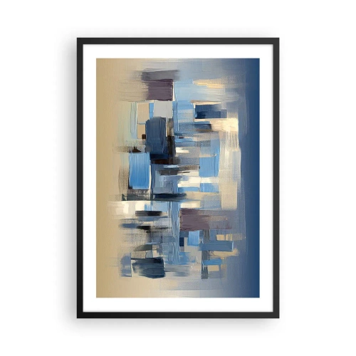 Poster in een zwarte lijst - Abstracte geometrische compositie in blauwtinten - 50x70cm - Blauwe constructie - Moderne wanddecoratie voor woonkamer en slaapkamer ARTTOR
