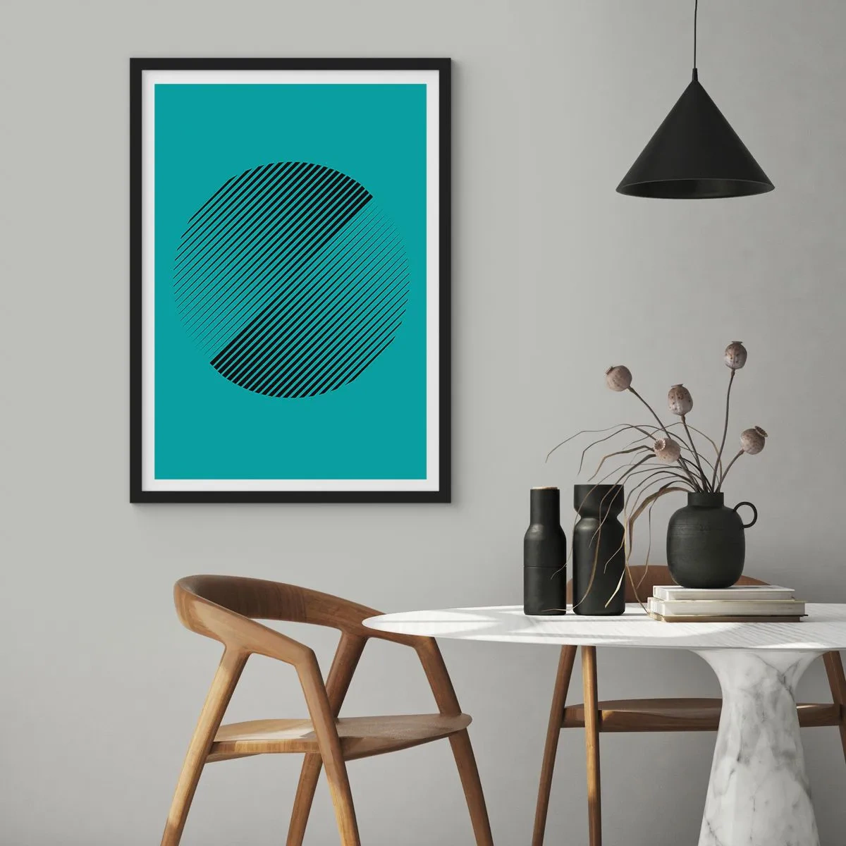 Poster in een zwarte lijst - Cirkel – een geometrische variatie - 30x40 cm
