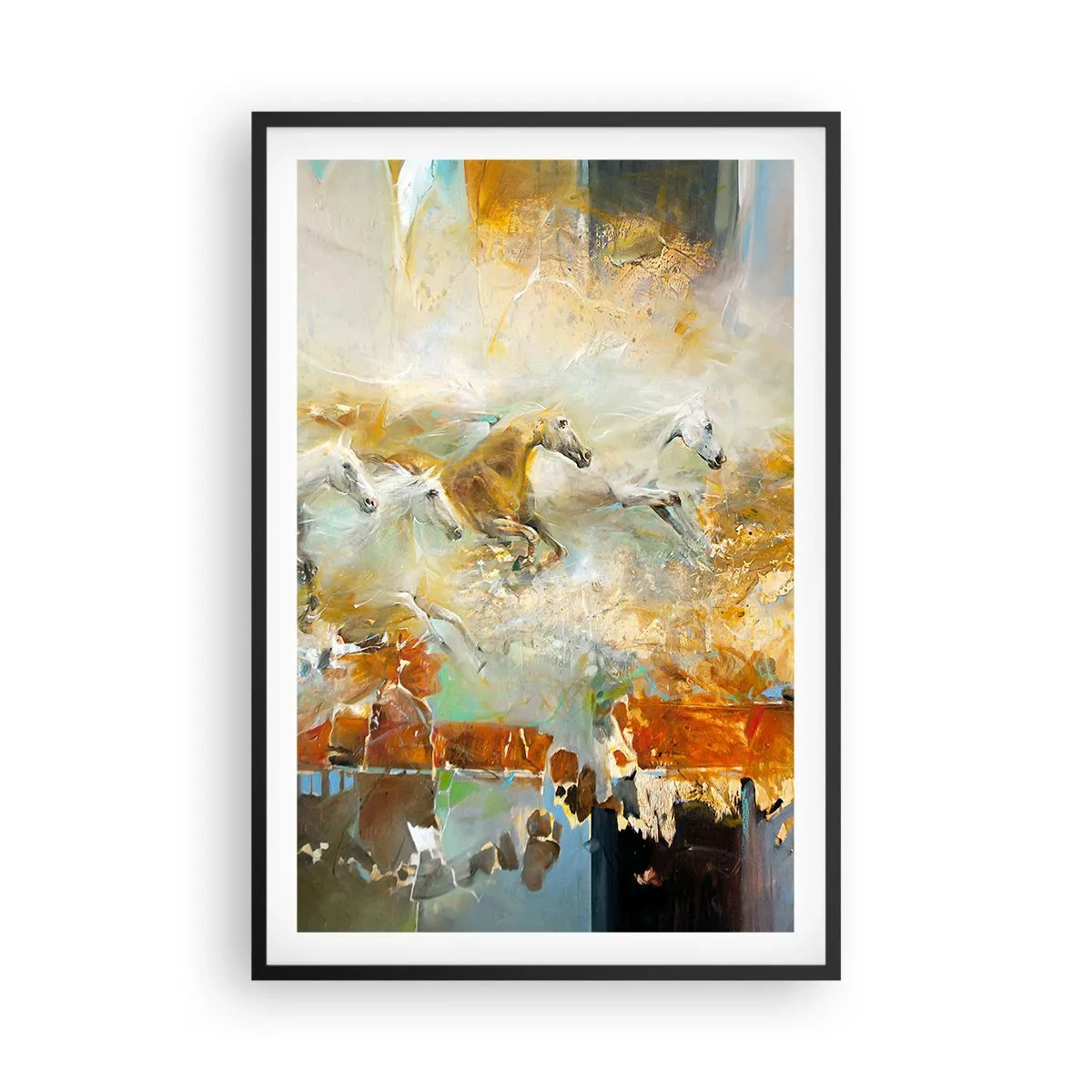 Poster in een zwarte lijst - Galopperen door het licht - 61x91 cm