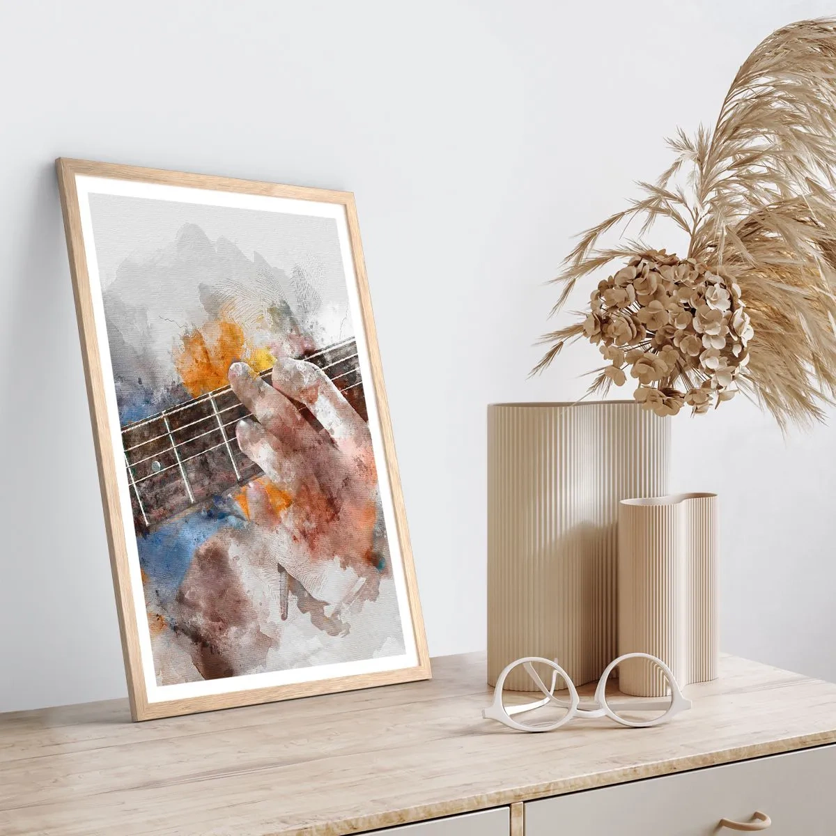 Een poster in een licht eiken lijst - Poëzie tussen de snaren - 70x100 cm