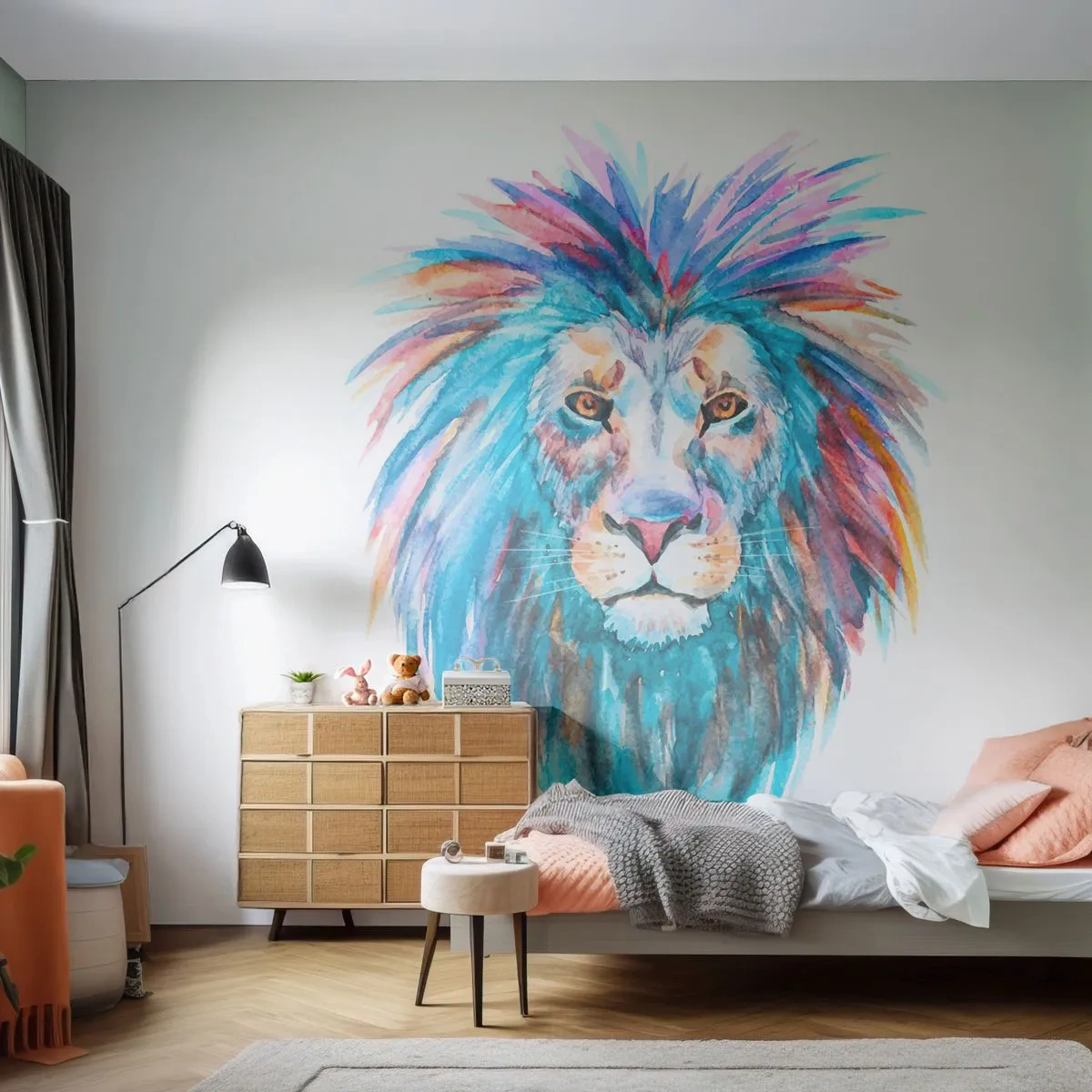 Fotobehang Standard Eco - Een opwindende uitstraling - Dieren, Leeuw, Abstractie - 400x280 cm
