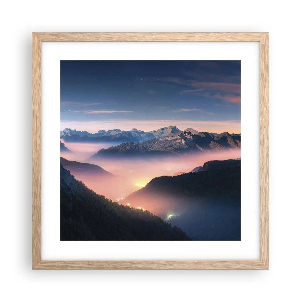 Een poster in een licht eiken lijst - Licht in de dalen - 40x40 cm