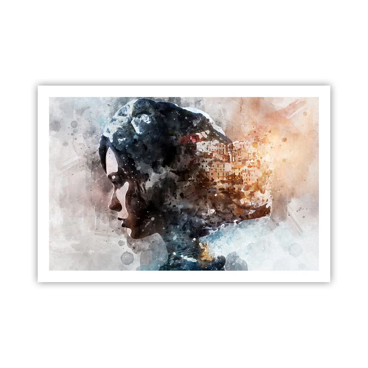Poster - Een verhaal over een meisje met een stad op de achtergrond - 91x61 cm