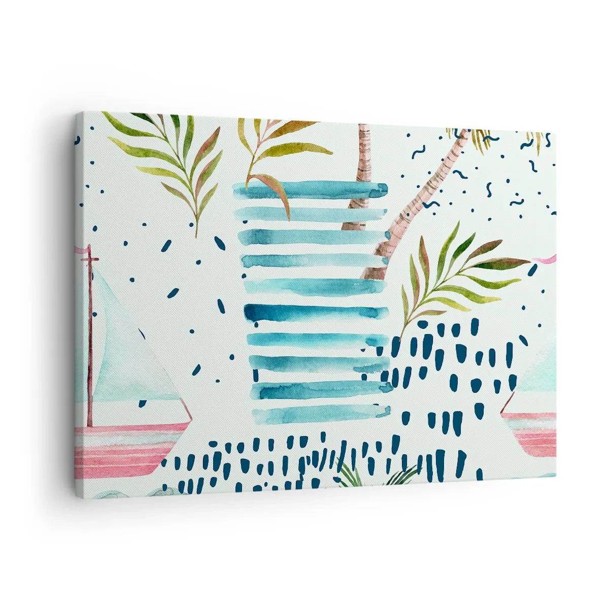 Schilderen op canvas - Abstract patroon met palmbomen en nautische accenten - 70x50cm - Vakantie onder palmbomen - Moderne wanddecoratie voor woonkamer en slaapkamer ARTTOR