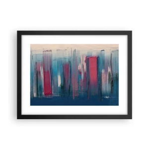 Poster in een zwarte lijst - Verticale compositie in blauw en rood - 40x30 cm