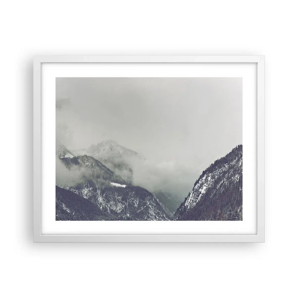 Poster in een witte lijst - Mistige vallei - 50x40 cm