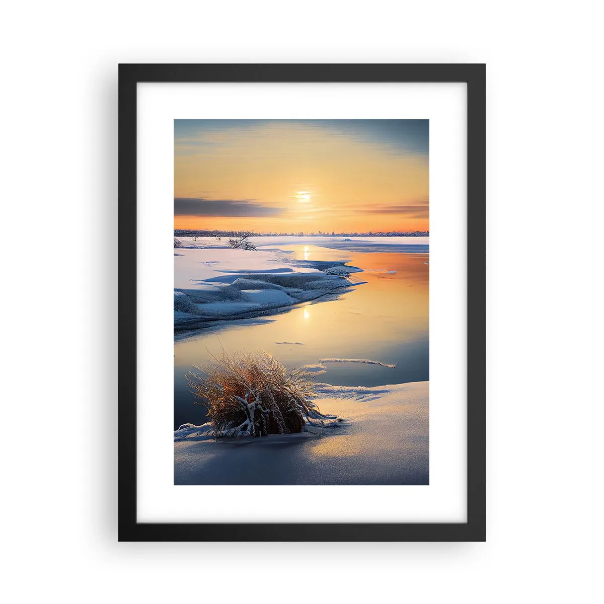 Poster in een zwarte lijst - Winterse zonsondergang - 30x40 cm